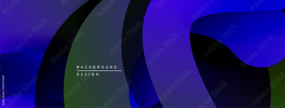 Poster abstract fluid shapes, dark blues, greens create dynamic background. modern design, smooth gradients