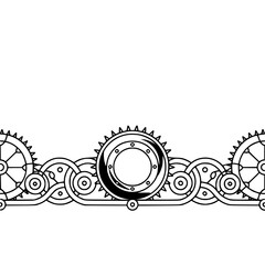 Steampunk Gear Border: Black & White Industrial Design Element