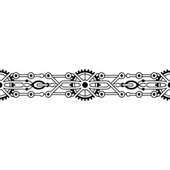 Minimalist Tech Border with Gears and Circuits - Black & White Pattern