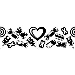 Whimsical Candy Border in Black and White