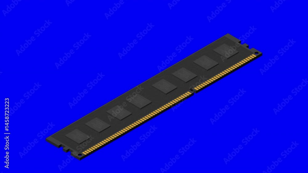 Fototapete Isometric random access memory animation. RAM memory realistic 3d isometric. Computer hardware components. 4K animation