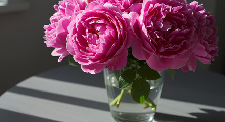 Obraz premium Beautiful Pink Roses in a Glass Vase