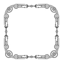 Steampunk Frame Illustration - Geometric Mechanical Border, Empty Space, White