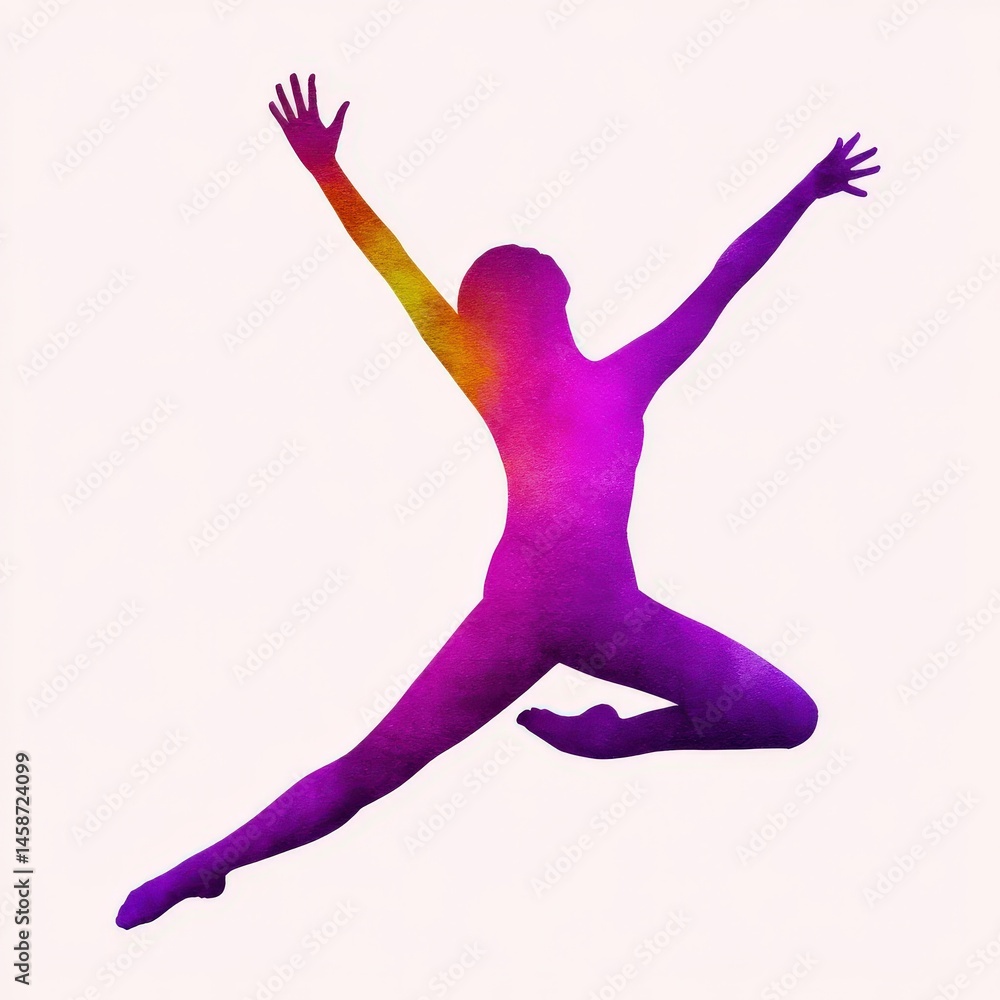 Poster dynamic silhouette of a joyful dancer leaping gracefully against a soft backdrop showcasing vibrant 