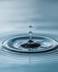 Perfectly shaped water drop creates serene ripples in calm water, capturing an elegant moment of nature's beauty and tranquility
