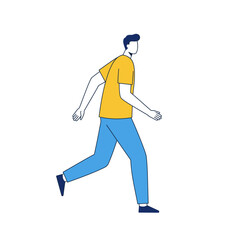 Man in Yellow Shirt and Blue Pants Walking Line Art Illustration