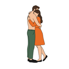Couple Embracing Tightly Simple Flat Illustration