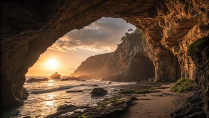 Coastal Cave at Sunset