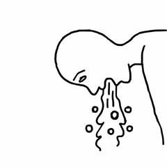 This is a pixel design illustrating the icon of a person vomiting, symbolizing sickness, nausea, food poisoning, or medical emergency in health and hygiene contexts.