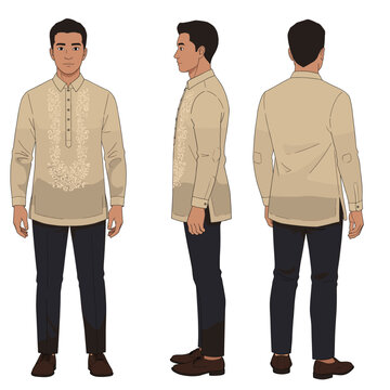 Man in Barong Tagalog Character Sheet Illustration