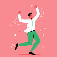 Joyful Accomplishment: An animated figure, radiating exhilaration, leaps with unbridled joy against a minimalist backdrop. Embodying accomplishment and success.