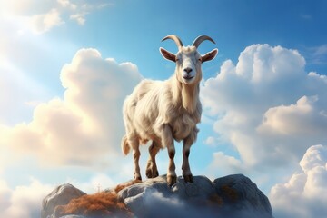 Fototapeta premium Majestic Goat Standing on Clouds — Eid al-Adha Concept Art
