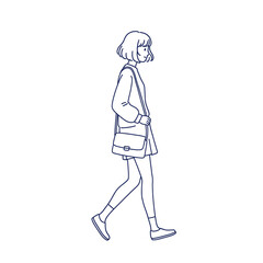 Simple Line Art: A minimalist illustration of a woman walking, focusing on the elegance of movement.