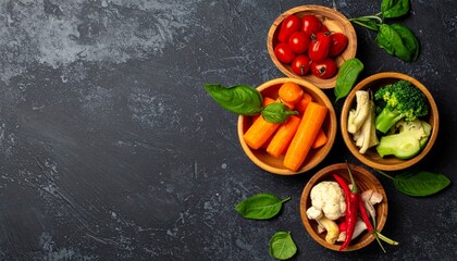different vegetables in different small wooden bowl 