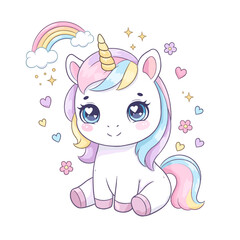 Cute unicorn with rainbow and sparkles