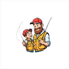 Abstract Vector Logo Icon Illustration of a Parent and Child Fishing Together in Cartoon Style