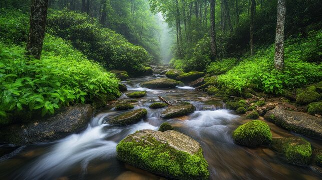 Misty Mountain Stream: A Serene Forest Escape