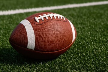 Obraz premium Football Resting on Artificial Turf, Symbolizing Team Sports and the Excitement of the Game, Featuring Crisp Details