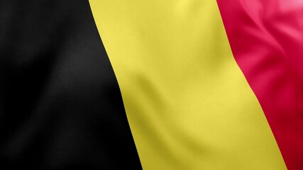 Close up realistic animation of Belgium national flag waving gently. Ideal for patriotism, travel, national identity concepts