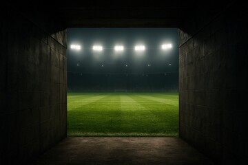 Tunnel Vision Leading to a Brightly Lit Stadium Represents ambition, progress, and the anticipation of competition in a vibrant sporting arena