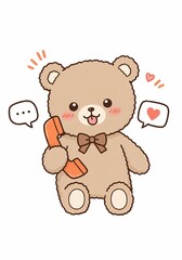 Adorable teddy bear conversing over the telephone, radiating an aura of sweetness and childhood delight through simple character art