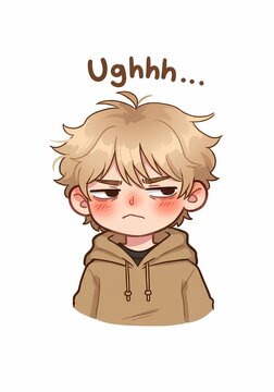 Expressive cartoon depicting a boy feeling exasperated or annoyed conveys everyday relatable experiences featuring relatable characters, stylized expressions and situations