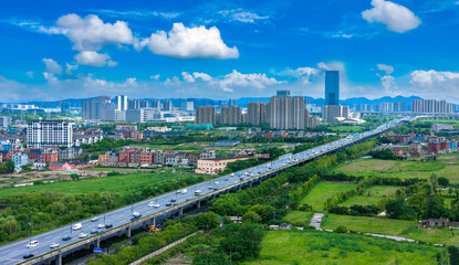 Obraz premium Aerial view of Jiubao Bridge in Hangzhou, Zhejiang Province, China