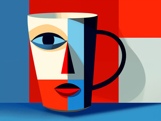Stylized Coffee Mug Illustration &ndash; Bold Shape-Based Abstract Design

