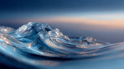 Captivating wave crest reflecting a serene sky in a moment of oceanic calm