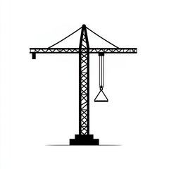 Construction crane silhouette, simple graphic, isolated, white background, vector illustration, industrial equipment, for engineering, and construction projects