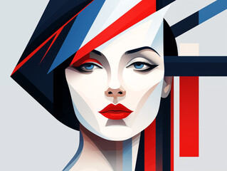 Geometric Woman&rsquo;s Face &ndash; Colorful Abstract Portrait in Modern Polygonal Art Style