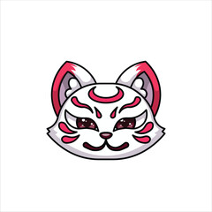 Cute Colored Kitsune Head Illustration