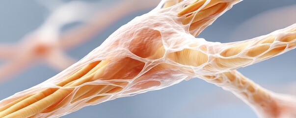 Artificial muscle Intricate network of cells showcasing biological structures in a soft color palette.