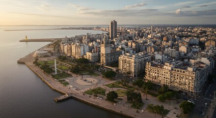 Fototapeta premium Cityscape Aerial View at Sunset