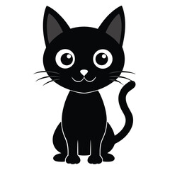 Cartoon Black Cat Illustration with Big Eyes and Whiskers