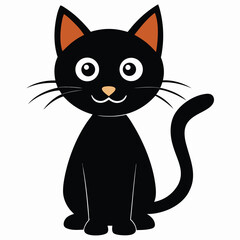 Cartoon Black Cat Illustration with Big Eyes and Whiskers
