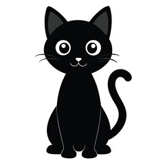 Cartoon Black Cat Illustration with Big Eyes and Whiskers