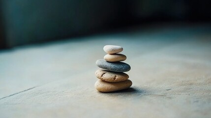A small stack of balanced stones on a muted surface.
