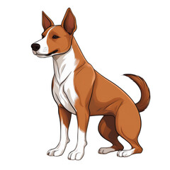 A Stunning Red and White Basenji Dog Sitting Gracefully A digital illustration of a canine breed