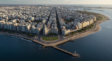 Naklejka premium Cityscape Aerial View City Coastal Cityscape