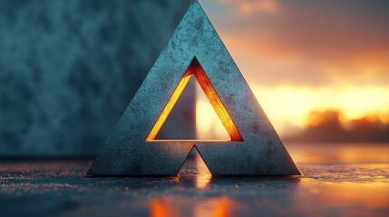 Metal triangle with sunlit, inverted triangle interior