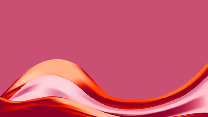 Abstract bright rose pink background with silk red orange scarlet wave. shiny backdrop. Luxury card. Color gradient. Banner, poster. Copy space. Pop art wallpaper. Textured effect. Wealth. Template