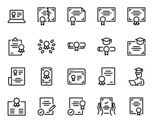 Outline icons set for Certificate