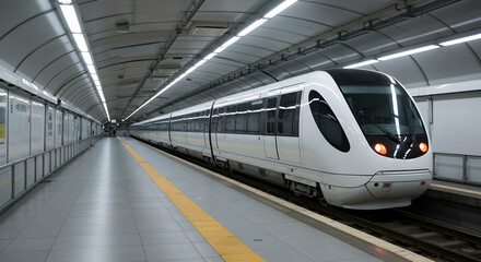 Modern Train at Empty Subway Station with Sleek Interior Design