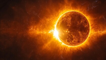 Obraz premium Fiery cosmic event; planet engulfed in radiant energy