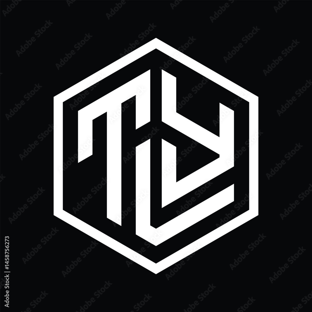 Poster this is a monogram image of a letter tyl or tly in modern sans serif font in hexagonal shape that lo