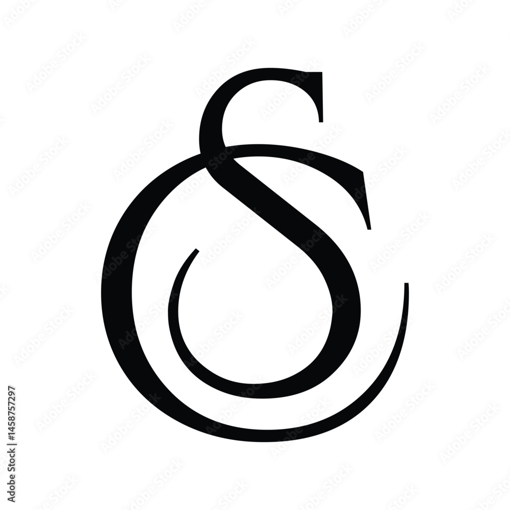 Poster this is a monogram image of a letter sc in classic serif font that looks elegant in black color on a