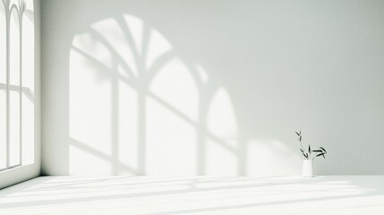 Modern minimalist interior design with natural light shadows.