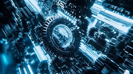 Abstract digital design of complex gear and mechanical elements.