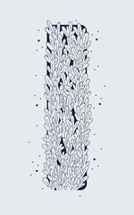 Monochrome engraving, hand-drawn foliage, contour graphics.